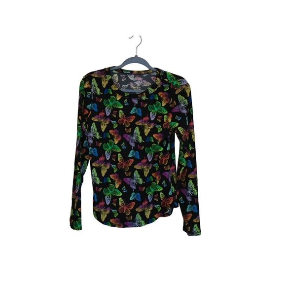 No boundaries Large (11-13) Juniors Butterfly Print Neon Multicolor on Black - Picture 1 of 5